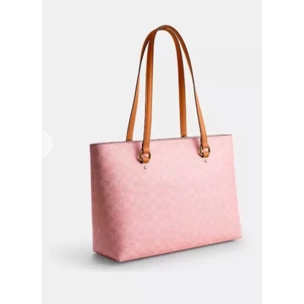 COACH Station Tote Bag Signature Canvas Leather Gold Powder Pink CEA21 Bag New - Picture 2 of 6